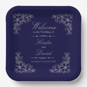 Silver Ornate Floral Wedding Paper Plates