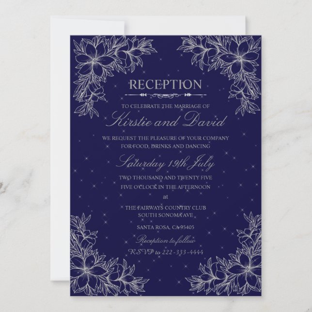 Silver Ornate Floral Wedding Reception Invitation (Front)