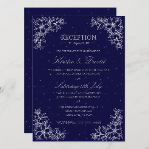Silver Ornate Floral Wedding Reception Invitation