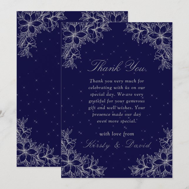 Silver Ornate Floral Wedding Thank You Card (Front/Back)