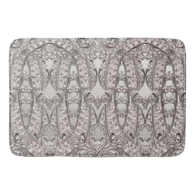 Silver Ornate Modern Bath Mat (Front)