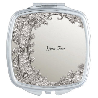 Silver Ornate Modern Compact Mirror