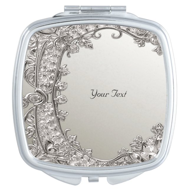 Silver Ornate Modern Compact Mirror (Front)