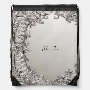 Silver Ornate Modern Drawstring Backpack