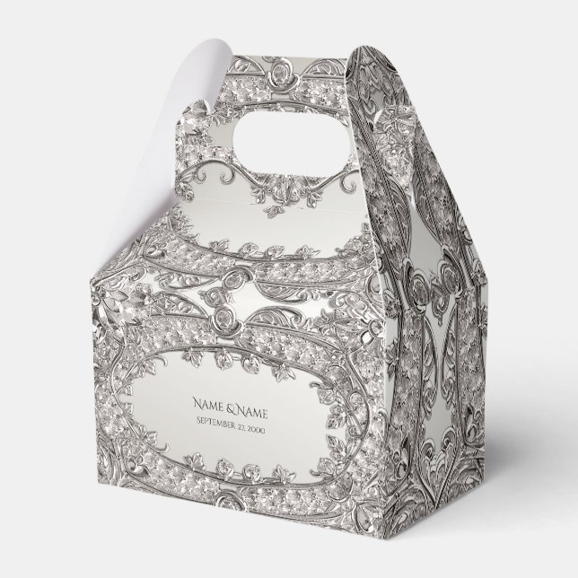 Silver Ornate Modern Favor Box (Front Side)