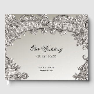 Silver Ornate Modern Guest Book