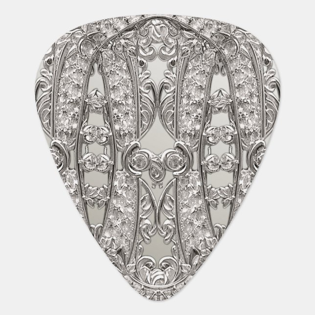 Silver Ornate Modern Guitar Pick (Front)