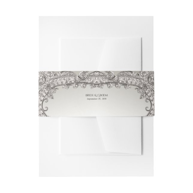 Silver Ornate Modern Invitation Belly Band (Front Example)