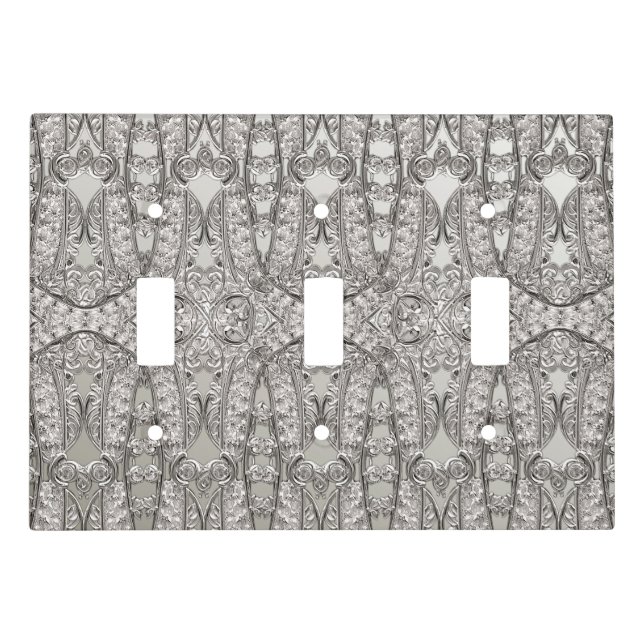 Silver Ornate Modern Light Switch Cover (Front)