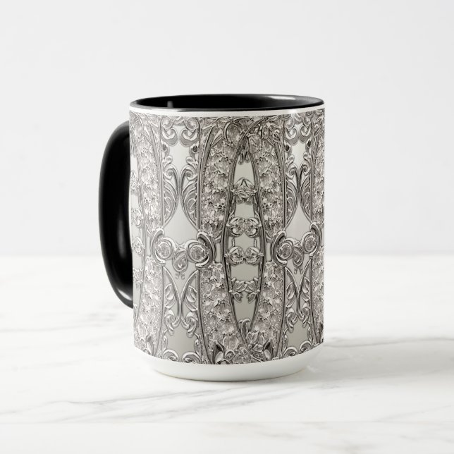 Silver Ornate Modern Mug (Front Left)