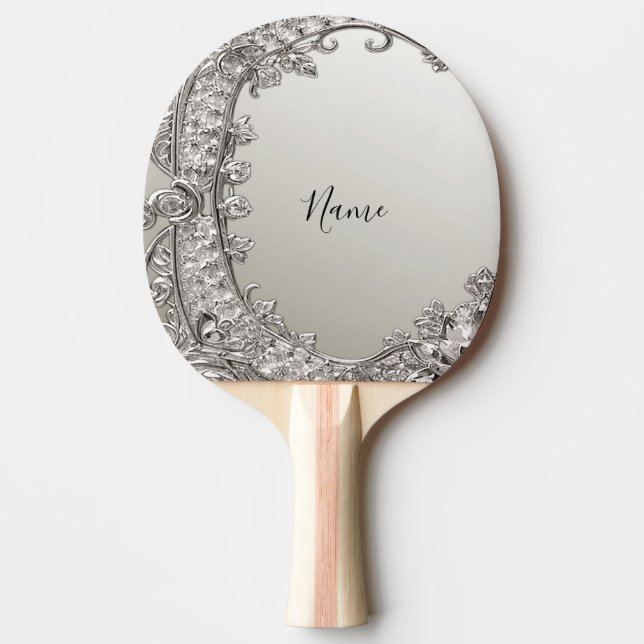 Silver Ornate Modern Ping Pong Paddle (Front)