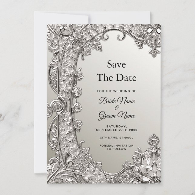 Silver Ornate Modern Save The Date (Front)