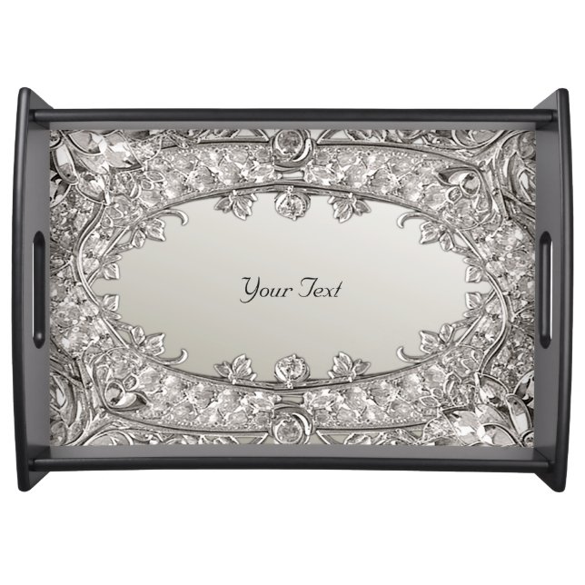 Silver Ornate Modern Serving Tray (Front)