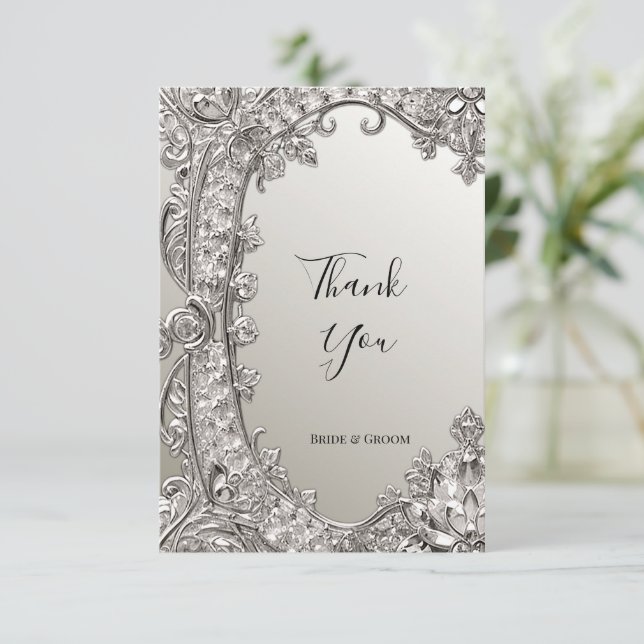 Silver Ornate Modern Thank You Card (Standing Front)
