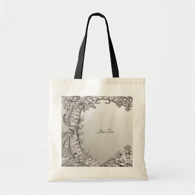 Silver Ornate Modern Tote Bag (Front)