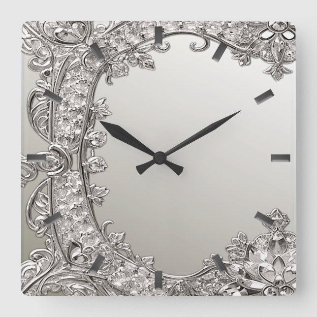 Silver Ornate Modern Wall Clock (Front)