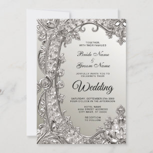 Silver Ornate Modern Wedding Invitation
