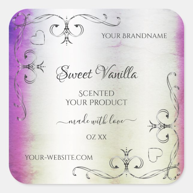 Silver Ornate Purple Shimmery Marble Product Label (Front)