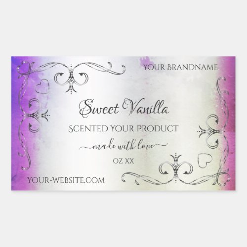 Silver Ornate Purple Shimmery Marble Product Label