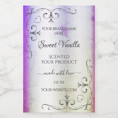 Silver Ornate Purple Shimmery Marble Product Label