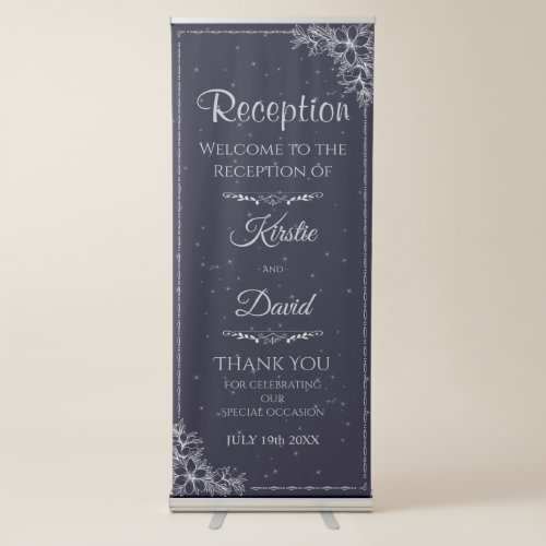 Silver Ornate Reception Welcome Retractable Banner