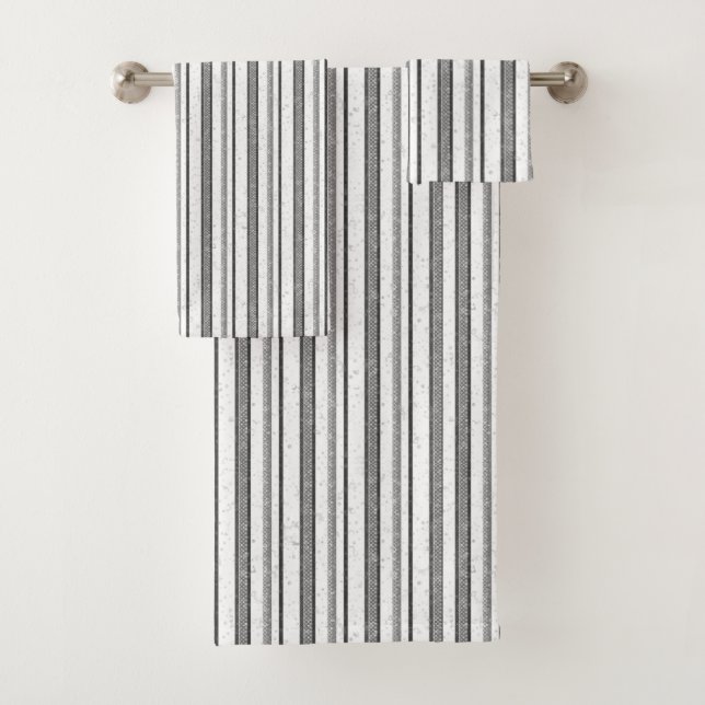 Silver Ornate Ribbons on Speckled White Bath Towel Set (Insitu)