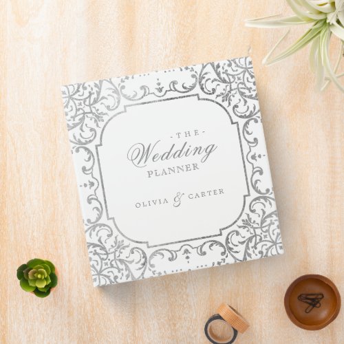 Silver ornate romantic vintage wedding planner 3 ring binder