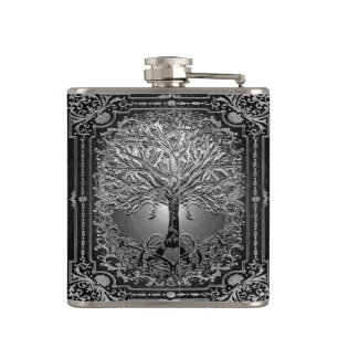 Silver Ornate Tree of Life Ancient Rustic Flask