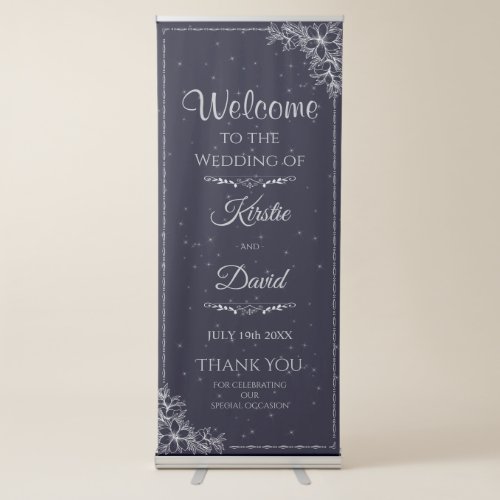 Silver Ornate Wedding Welcome Retractable Banner