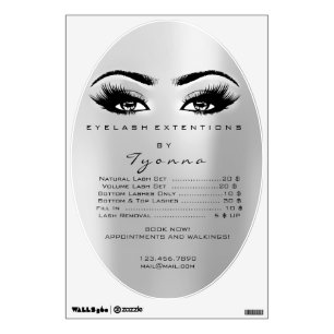 Silver Oval Price List Lashes Extension Makeup Wall Decal