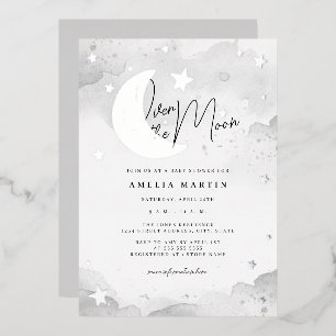 Silver Over the Moon Baby Shower Foil Invitation