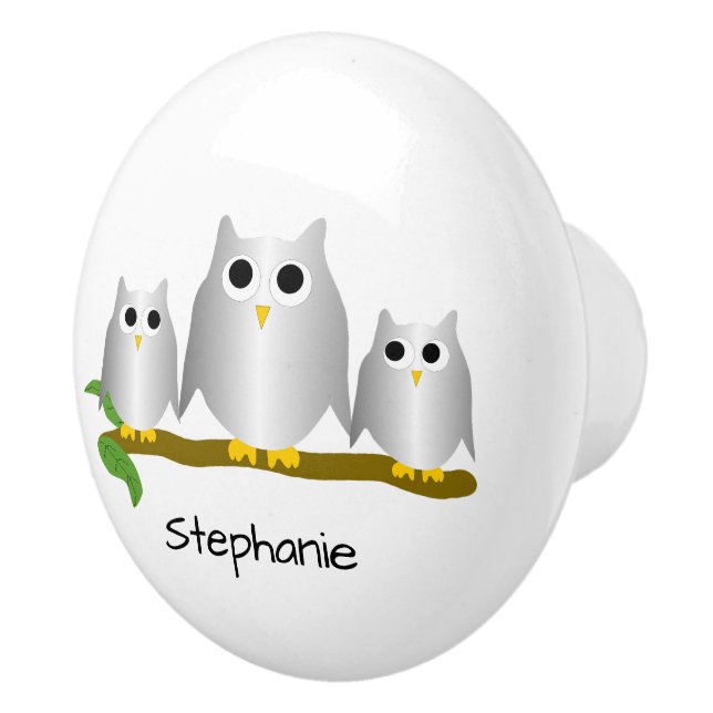 Silver Owl Design Personalised Ceramic Knob (Right)