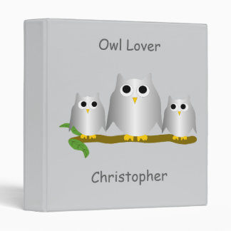 Silver Owls Design Any Colour Background 3 Ring Binder
