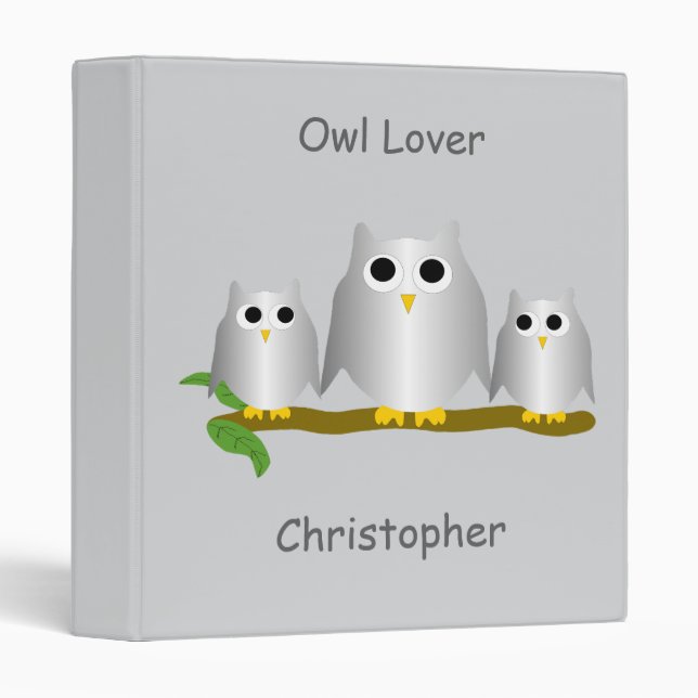 Silver Owls Design Any Colour Background 3 Ring Binder (Front/Spine)