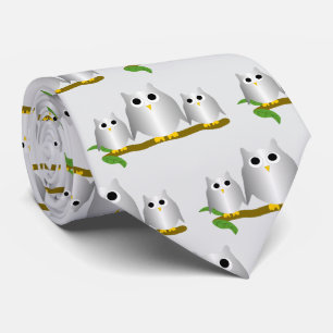 Silver Owls Design Any Colour Background Neck Tie
