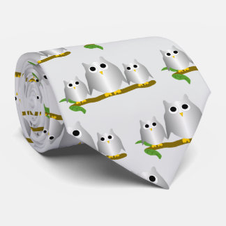 Silver Owls Design Any Colour Background Neck Tie