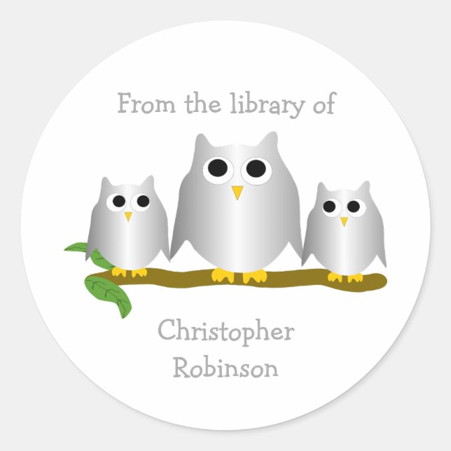 Silver Owls Design Bookplate (Front)