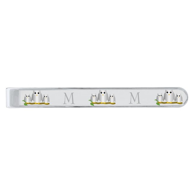 Silver Owls Design Monogrammed Finish Tie Bar (Front)