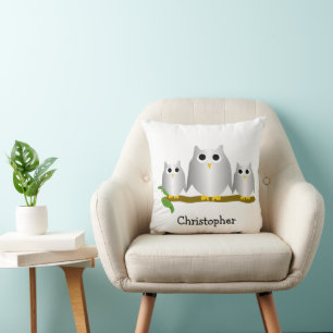Silver Owls Design Personalised Throw Pillow