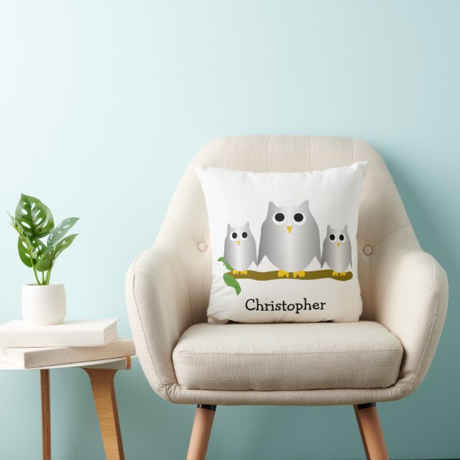 Silver Owls Design Personalised Throw Pillow (Chair)