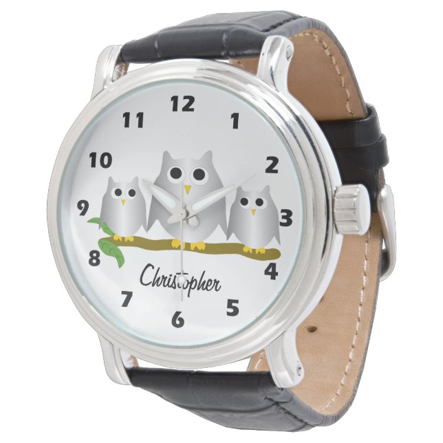 Silver Owls Design Personalised Watch (Angled)