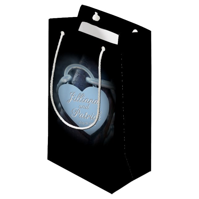 Silver Padlock Lovers Specialized Overlay Small Gift Bag (Front Angled)