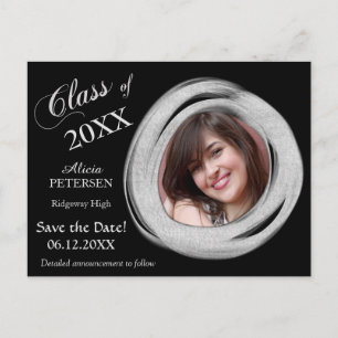 Silver Paint Brush Frame Save the Date Graduation Postcard
