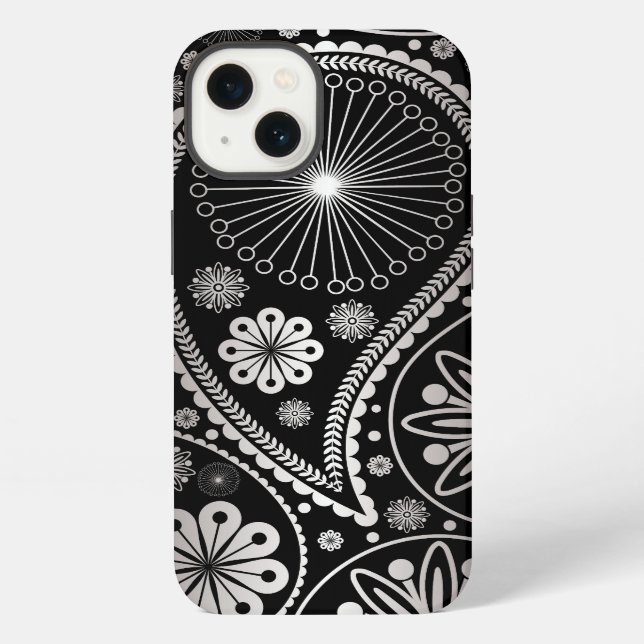 Silver paisley pattern iphone case (Back)