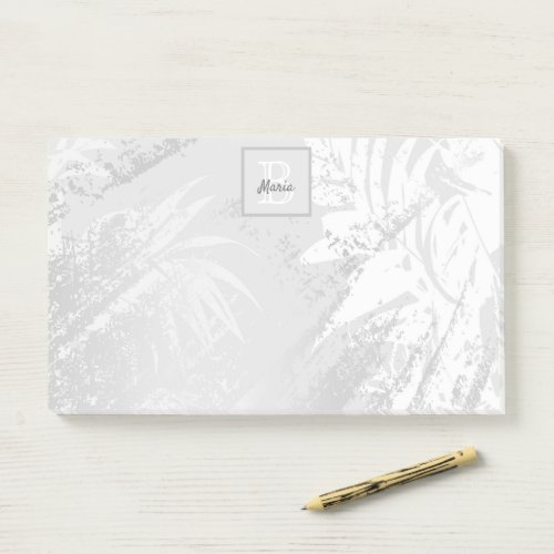 Silver palm leaves monogram elegant post_it notes