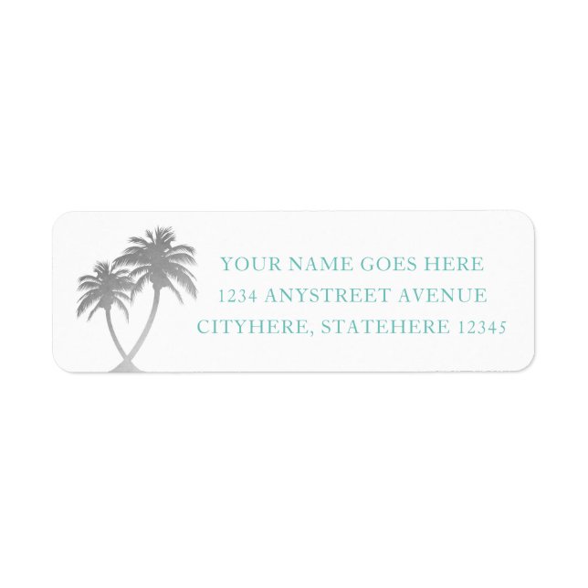 Silver Palm Tree Tropical Beachy Address Label (Front)