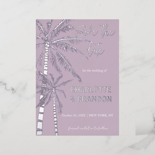  Silver Palm Trees Beach Wedding  Foil Invitation