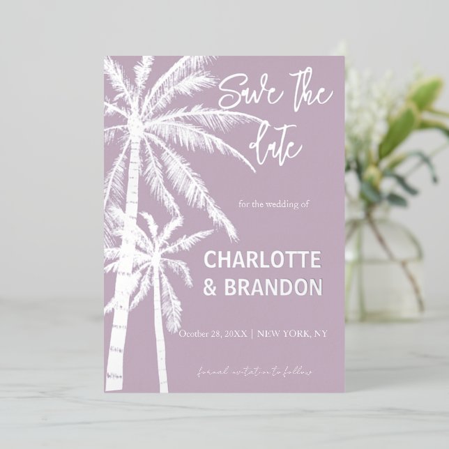  Silver Palm Trees Beach Wedding  Foil Invitation (Standing Front)