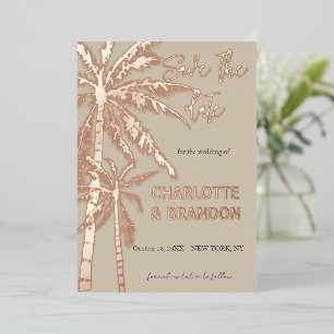  Silver Palm Trees Beach Wedding  Foil Invitation