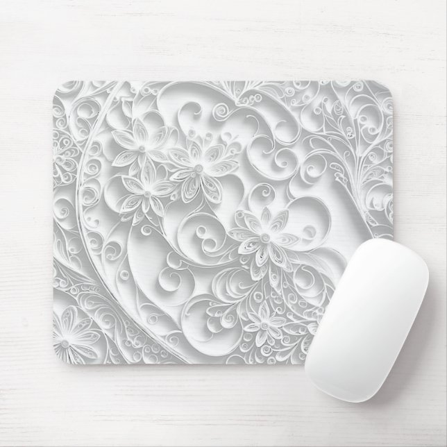Silver Paper Quilling Daisy Design Mouse Pad (With Mouse)